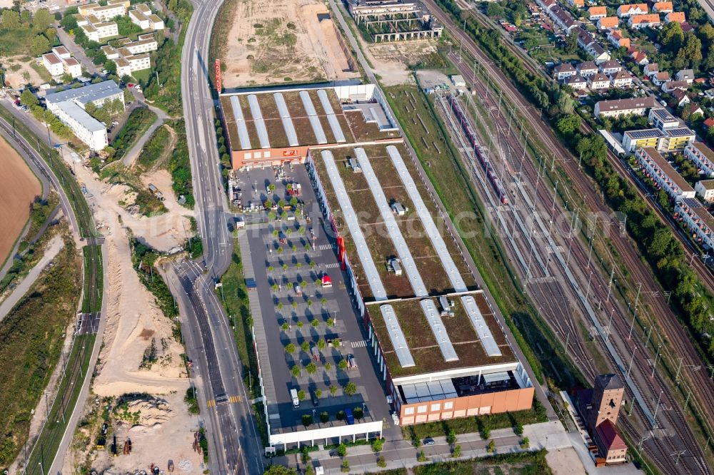 Heidelberg from above - Building of the construction market of BAUHAUS Heidelberg in Heidelberg in the state Baden-Wurttemberg, Germany