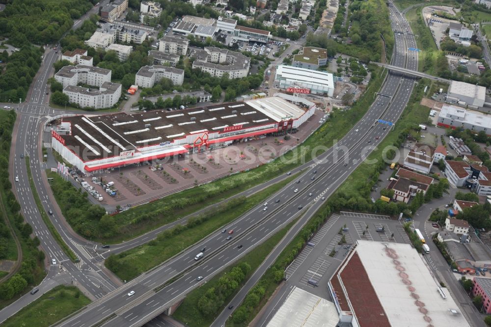 Mainz from above - Building of the construction market Bauhaus in Mainz in the state Rhineland-Palatinate, Germany