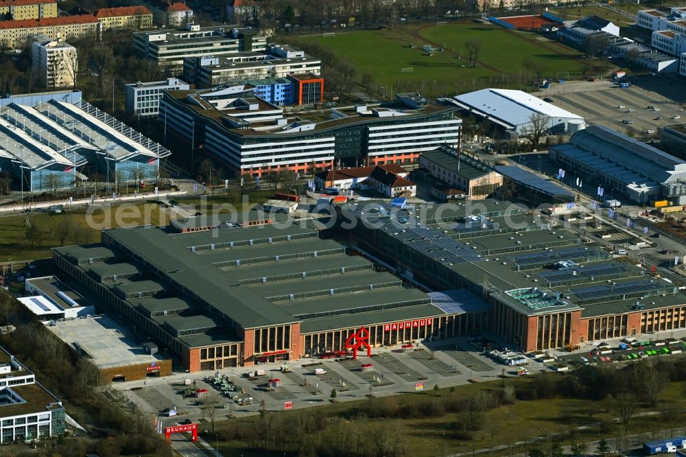 Aerial image München - Building of the construction market of BAUHAUS Muenchen-Freimann on Maria-Probst-Strasse in the district Schwabing-Freimann in Munich in the state Bavaria, Germany