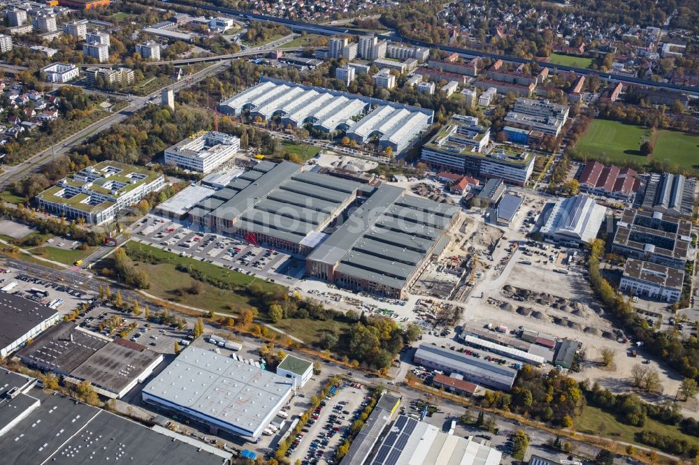 München from above - Building of the construction market of BAUHAUS Muenchen-Freimann on Maria-Probst-Strasse in the district Schwabing-Freimann in Munich in the state Bavaria, Germany