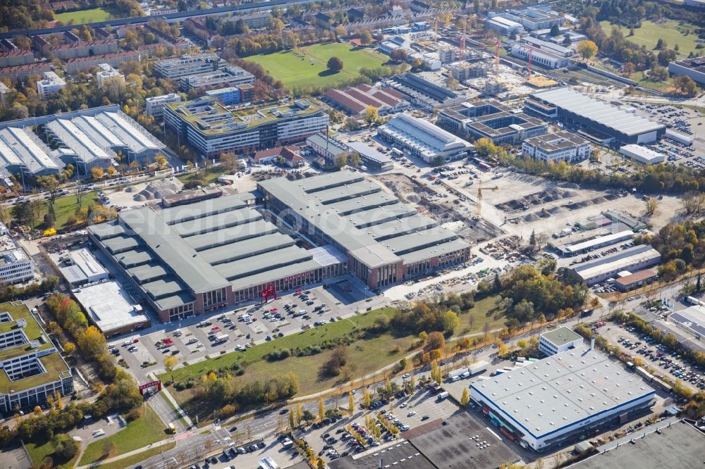 Aerial photograph München - Building of the construction market of BAUHAUS Muenchen-Freimann on Maria-Probst-Strasse in the district Schwabing-Freimann in Munich in the state Bavaria, Germany