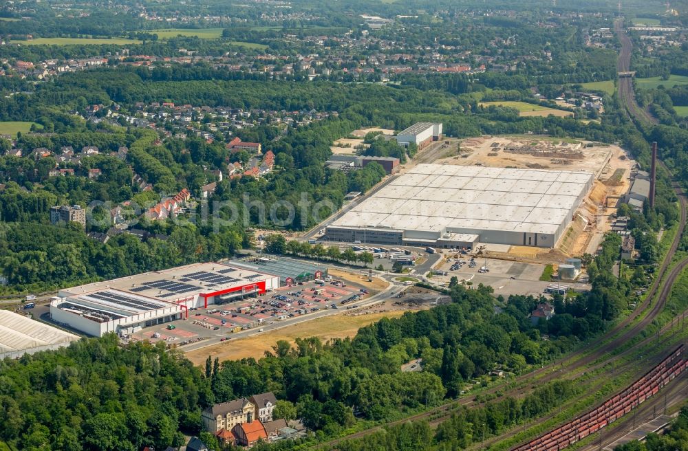 Aerial image Bochum - Building of the construction market of baumarkt direkt GmbH & Co KG along the Hauptstrasse in the district Bochum Ost in Bochum in the state North Rhine-Westphalia, Germany