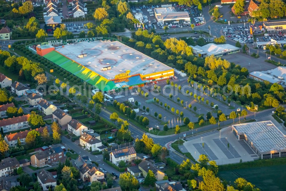 Aerial image Bergkamen - Building of the construction market Globus Baumarkt in Bergkamen in the state North Rhine-Westphalia, Germany