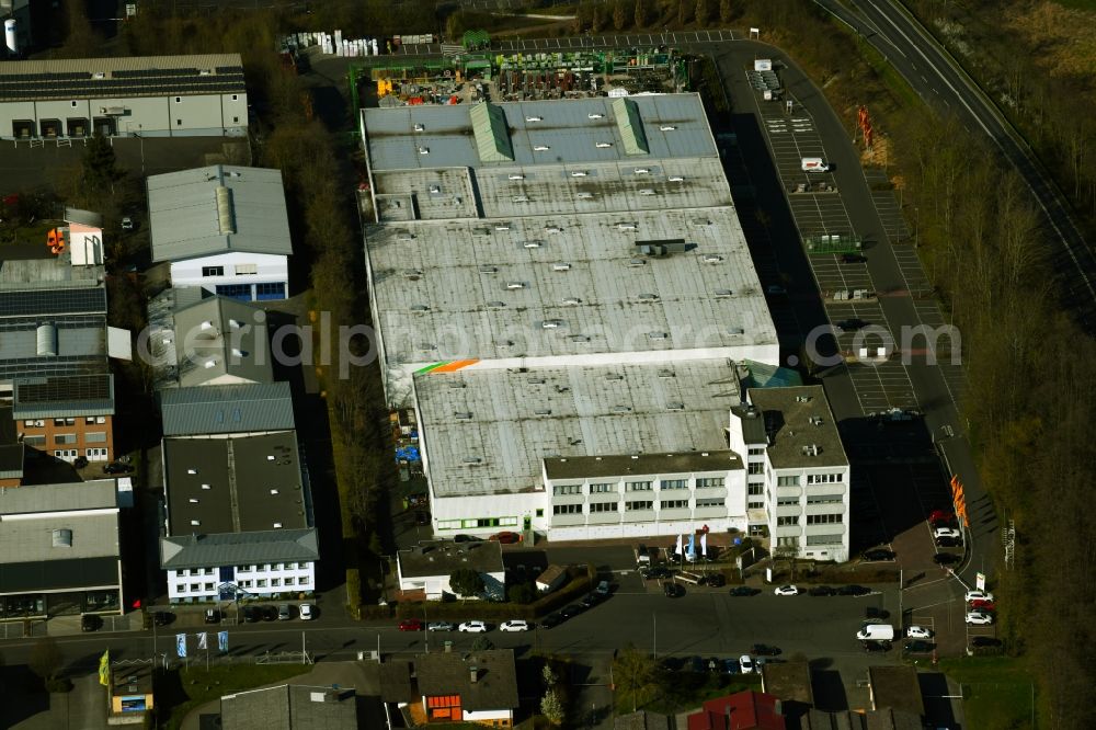 Aerial image Hösbach - Building of the construction market Globus Baumarkt Hoesbach on Siemensstrasse in the district Feldkahl in Hoesbach in the state Bavaria, Germany