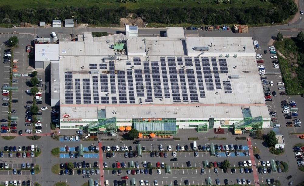 Aerial photograph Erfurt - Building of the construction market Globus on Erfurter Strasse in Erfurt in the state Thuringia, Germany