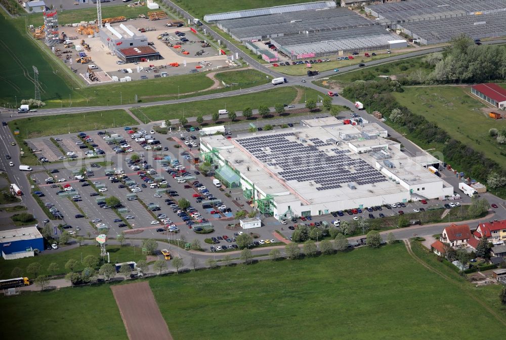 Erfurt from above - Building of the construction market Globus on Erfurter Strasse in Erfurt in the state Thuringia, Germany