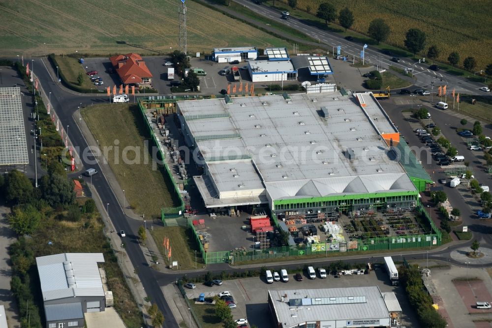 Aerial image Lindenberg - Building of the construction market of Globus Lindenberg in Lindenberg in the state Brandenburg