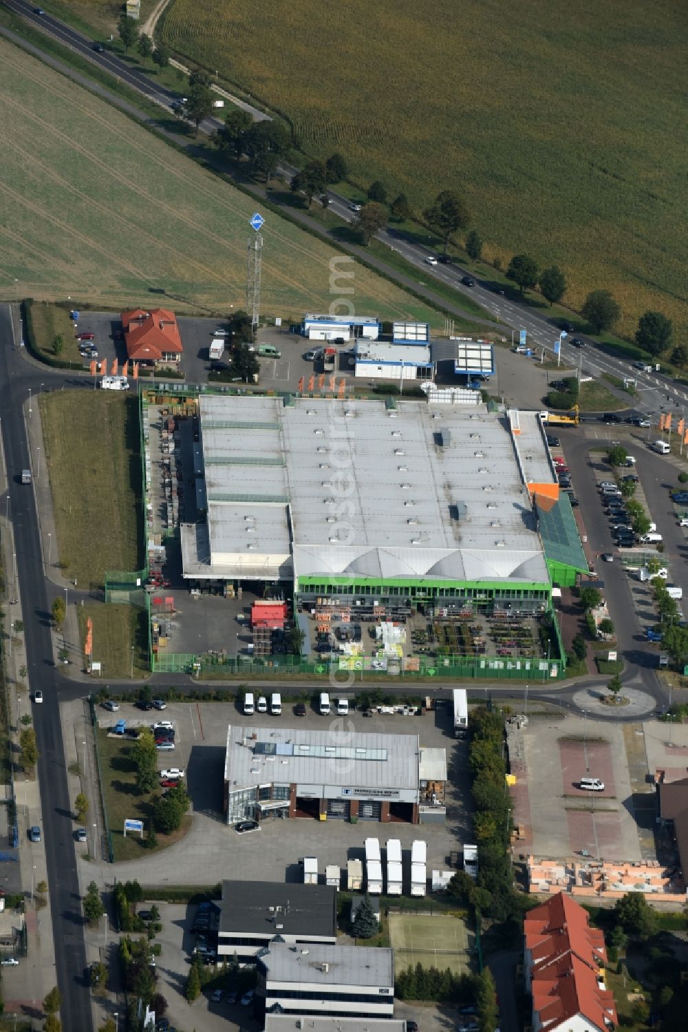 Lindenberg from above - Building of the construction market of Globus Lindenberg in Lindenberg in the state Brandenburg