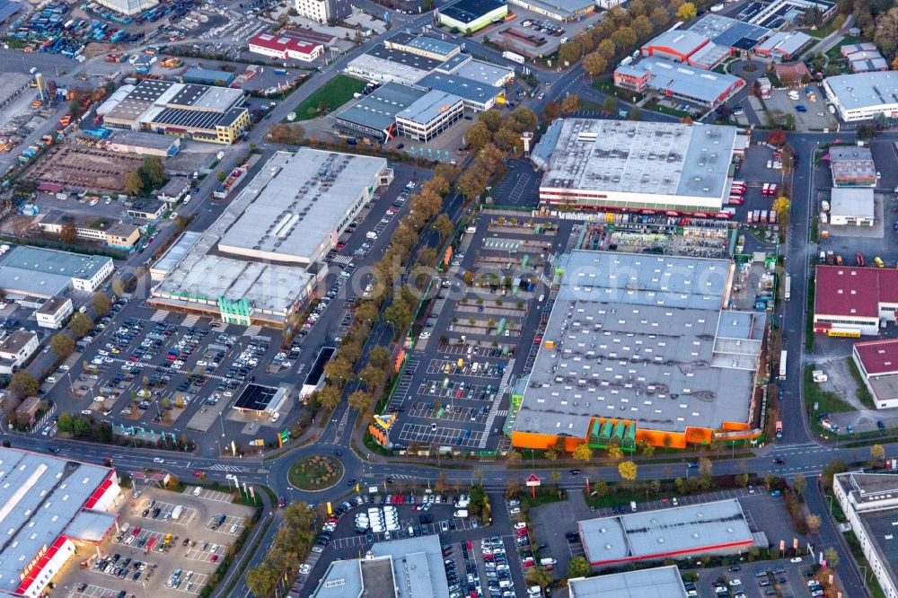 Schweinfurt from above - Building of the construction market Globus Schweinfurt and Marktkauf Schweinfurt at dusk in Schweinfurt in the state Bavaria, Germany