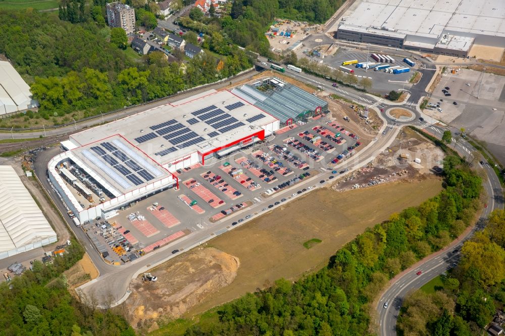 Bochum from the bird's eye view: Building of the construction market of Hagebaumarkt Ziesak on Hauptstrasse in Bochum in the state North Rhine-Westphalia