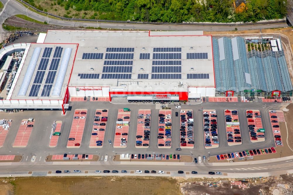 Bochum from above - Building of the construction market of Hagebaumarkt Ziesak on Hauptstrasse in Bochum in the state North Rhine-Westphalia