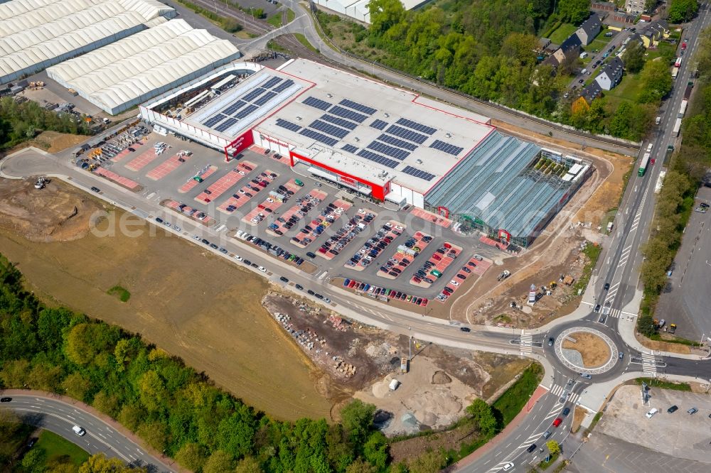 Bochum from the bird's eye view: Building of the construction market of Hagebaumarkt Ziesak on Hauptstrasse in Bochum in the state North Rhine-Westphalia