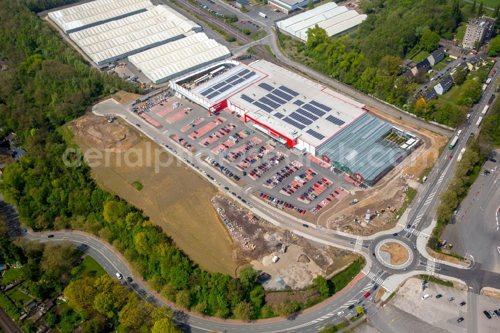 Aerial image Bochum - Building of the construction market of Hagebaumarkt Ziesak on Hauptstrasse in Bochum in the state North Rhine-Westphalia