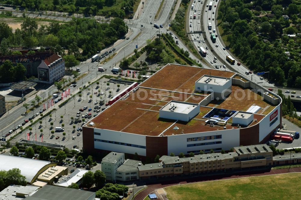 Aerial image Berlin - Building of the construction market of Hoeffner Moebelgesellschaft GmbH & Co. KG at the Sachsendamm in Berlin, Germany