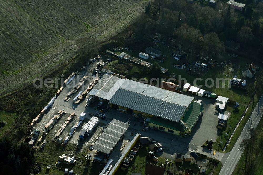 Bernau from above - Building of the construction market of Holz-Zentrum Theile Bernau GmbH & Co KG an der Schwanebecker Chaussee in Bernau bei Berlin in the state Brandenburg