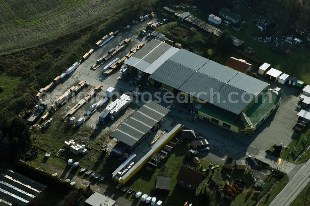 Bernau from the bird's eye view: Building of the construction market of Holz-Zentrum Theile Bernau GmbH & Co KG an der Schwanebecker Chaussee in Bernau bei Berlin in the state Brandenburg