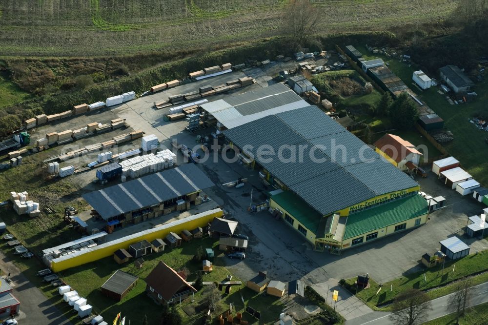 Aerial image Bernau - Building of the construction market of Holz-Zentrum Theile Bernau GmbH & Co KG an der Schwanebecker Chaussee in Bernau bei Berlin in the state Brandenburg