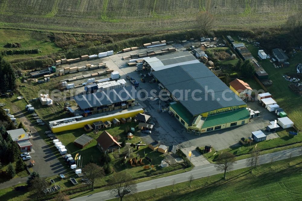 Aerial photograph Bernau - Building of the construction market of Holz-Zentrum Theile Bernau GmbH & Co KG an der Schwanebecker Chaussee in Bernau bei Berlin in the state Brandenburg