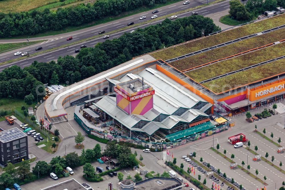 München from above - Building of the construction market Hornbach in Munich in the state Bavaria, Germany