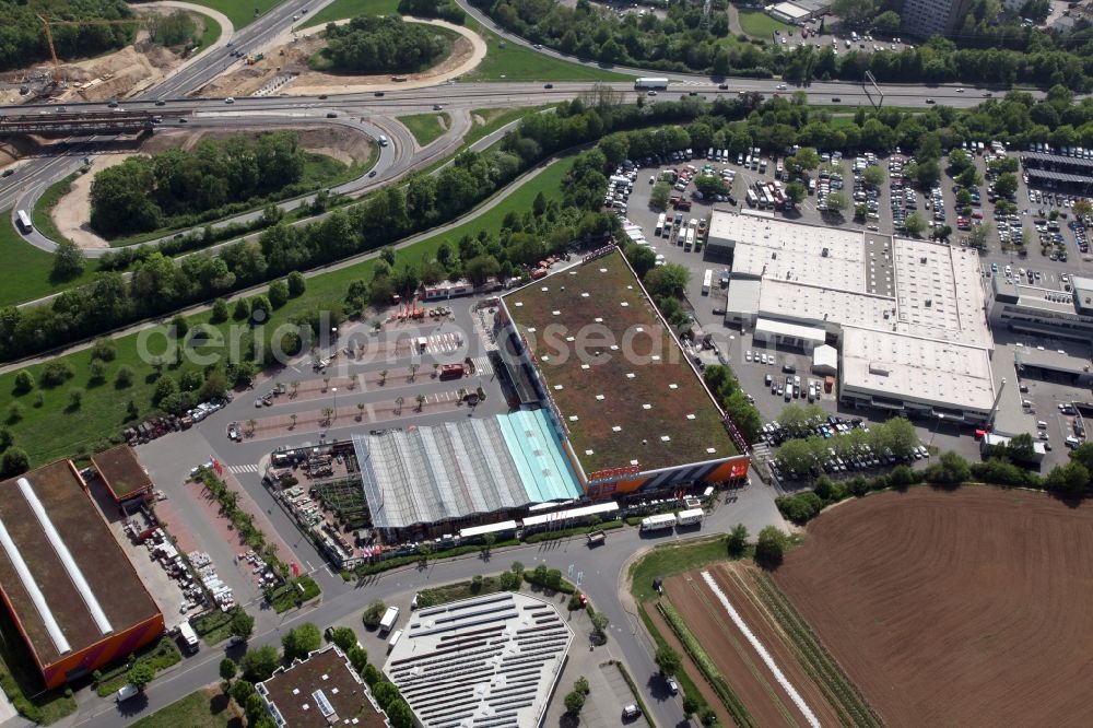 Aerial image Mainz - Building of the construction market Hornbach in Mainz in the state Rhineland-Palatinate, Germany