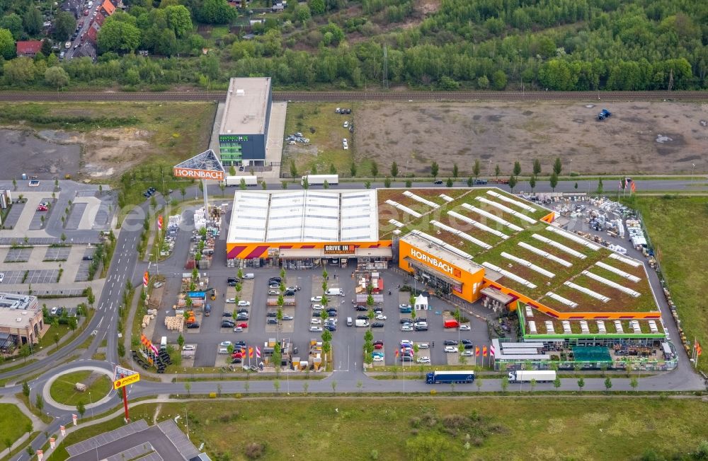 Aerial photograph Oberhausen - Building of the construction market HORNBACH Oberhausen in the Gewerbegebiet BusinessPark.O on Brammenring in Oberhausen at Ruhrgebiet in the state North Rhine-Westphalia, Germany