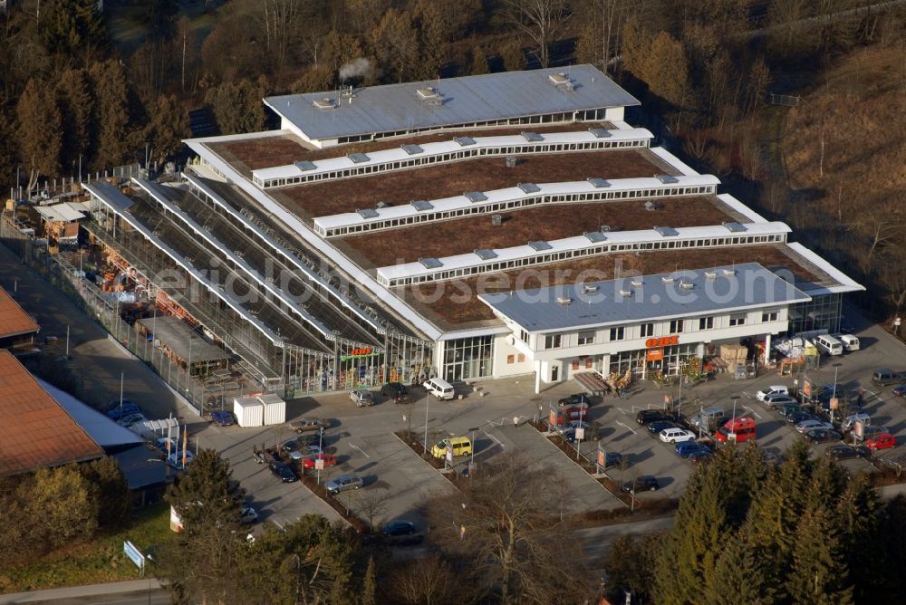 Starnberg from the bird's eye view: Building of the construction market OBI on Gautinger Strasse in Starnberg in the state Bavaria, Germany