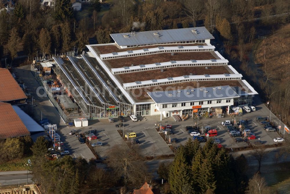 Aerial image Starnberg - Building of the construction market OBI on Gautinger Strasse in Starnberg in the state Bavaria, Germany