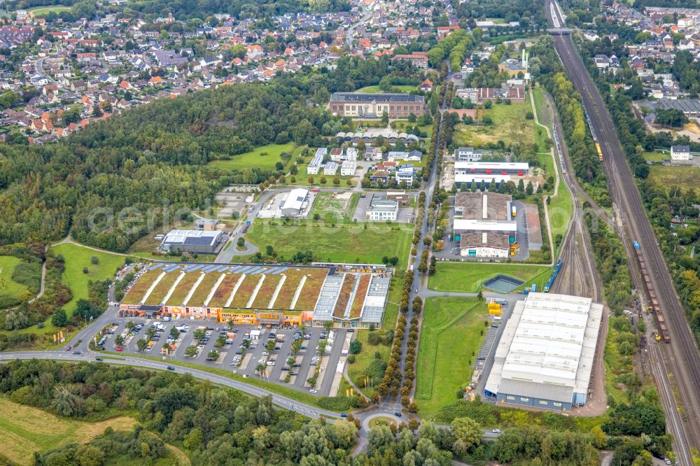 Aerial photograph Hamm - Building of the construction market Obi on street Sachsenweg in the district Heessen in Hamm at Ruhrgebiet in the state North Rhine-Westphalia, Germany