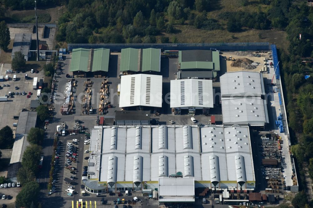 Berlin from above - Building of the construction market of Possling GmbH & Co.KG Mahlsdorf on Landsberger Strasse destrict Mahlsdorf in Berlin