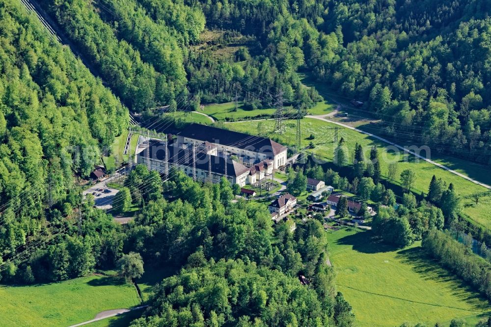 Aerial image Kochel am See - Buildings and Pipelines of the Walchensee hydroelectric power plant in Kochel am See in the state Bavaria, Germany