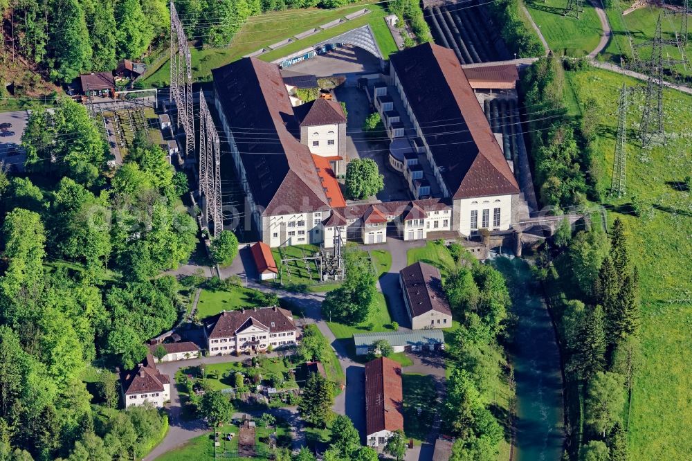 Aerial image Kochel am See - Buildings and Pipelines of the Walchensee hydroelectric power plant in Kochel am See in the state Bavaria, Germany