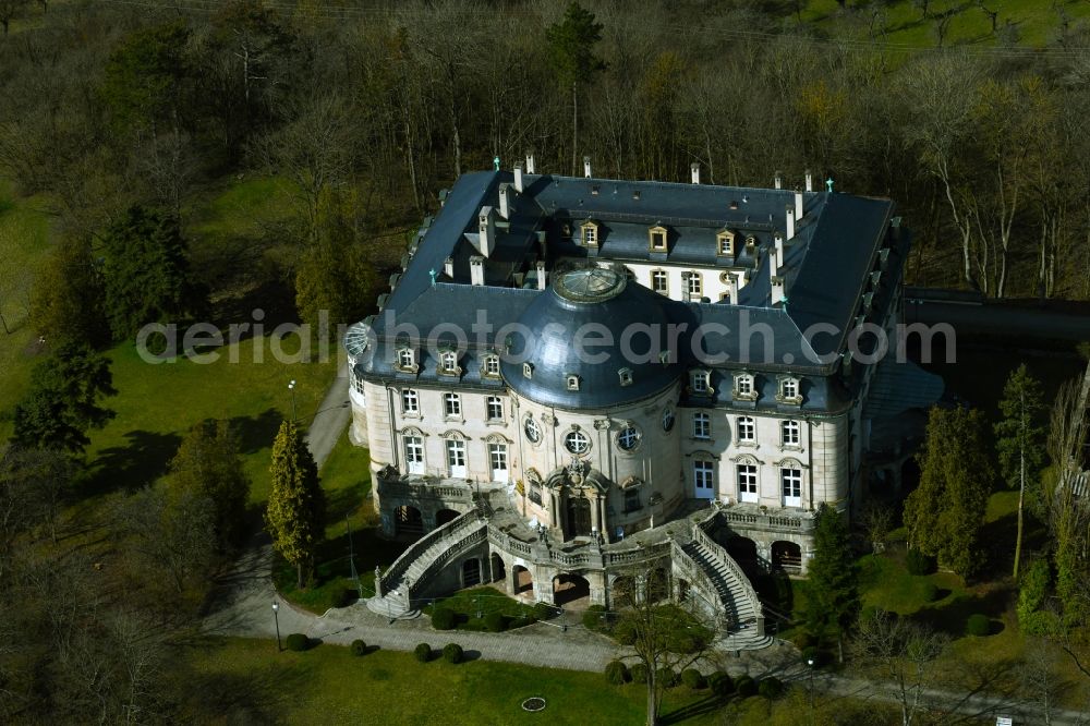 Stadtlauringen from above - Building complex of the Christian meeting place Schloss Craheim near Wetzhausen in Stadtlauringen in the state Bavaria, Germany