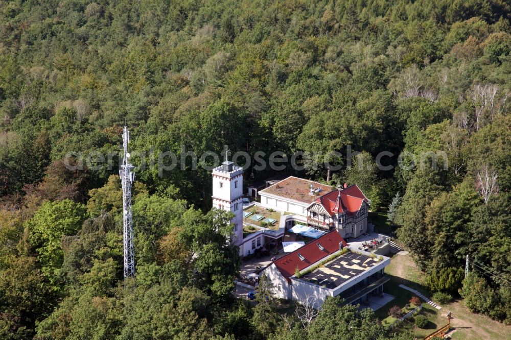 Aerial image Steina - Building of the restaurant Bergrestaurant Schwedenstein in Steina in the state Saxony, Germany