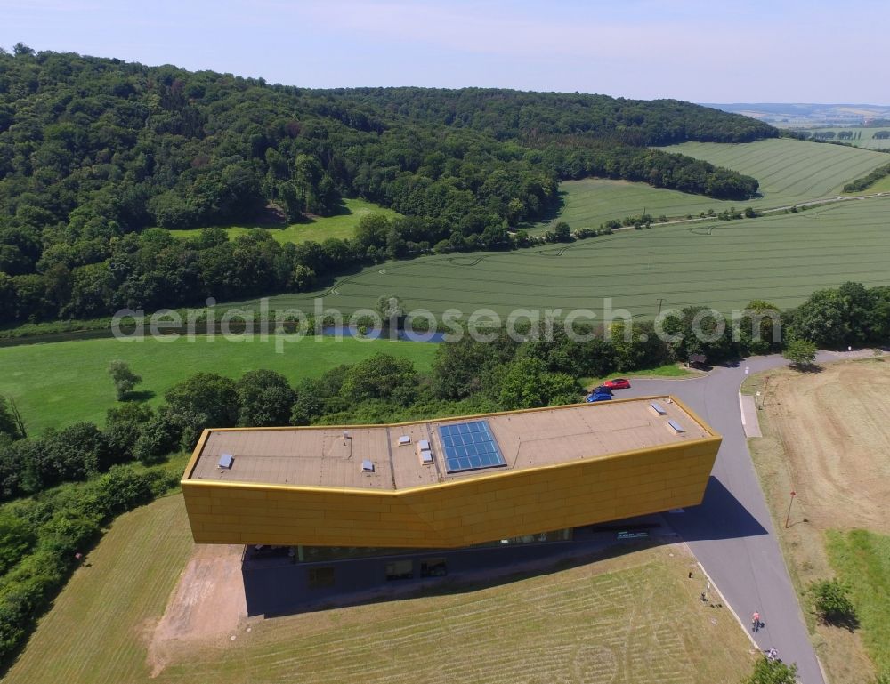 Nebra (Unstrut) from the bird's eye view: Building the visitor center Arche - Himmelsscheibe von Nebra Nebra Ark - Experiencing the Sky Disc An der Steinkloebe in Nebra (Unstrut) in the state Saxony-Anhalt