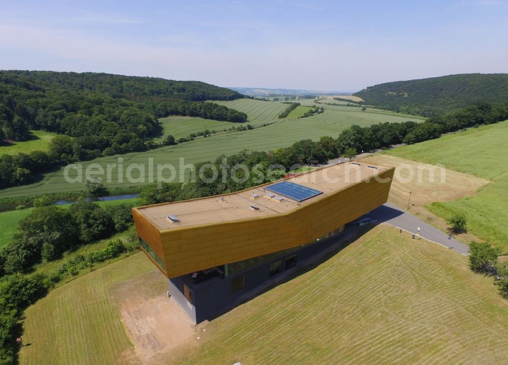 Aerial image Nebra (Unstrut) - Building the visitor center Arche - Himmelsscheibe von Nebra Nebra Ark - Experiencing the Sky Disc An der Steinkloebe in Nebra (Unstrut) in the state Saxony-Anhalt