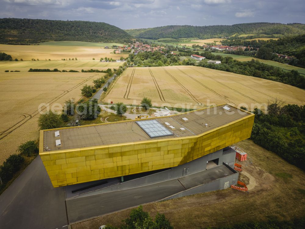 Nebra (Unstrut) from the bird's eye view: Building the visitor center Arche - Himmelsscheibe von Nebra Nebra Ark - Experiencing the Sky Disc An der Steinkloebe in Nebra (Unstrut) in the state Saxony-Anhalt