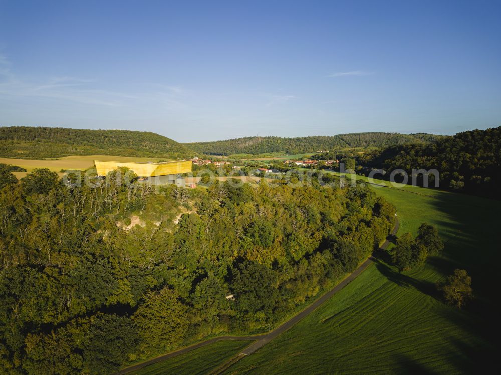 Aerial photograph Nebra (Unstrut) - Building the visitor center Arche - Himmelsscheibe von Nebra Nebra Ark - Experiencing the Sky Disc An der Steinkloebe in Nebra (Unstrut) in the state Saxony-Anhalt