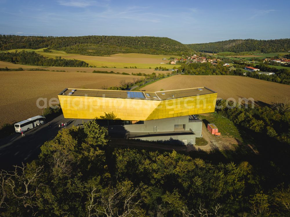 Nebra (Unstrut) from above - Building the visitor center Arche - Himmelsscheibe von Nebra Nebra Ark - Experiencing the Sky Disc An der Steinkloebe in Nebra (Unstrut) in the state Saxony-Anhalt