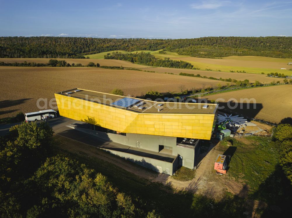 Nebra (Unstrut) from the bird's eye view: Building the visitor center Arche - Himmelsscheibe von Nebra Nebra Ark - Experiencing the Sky Disc An der Steinkloebe in Nebra (Unstrut) in the state Saxony-Anhalt