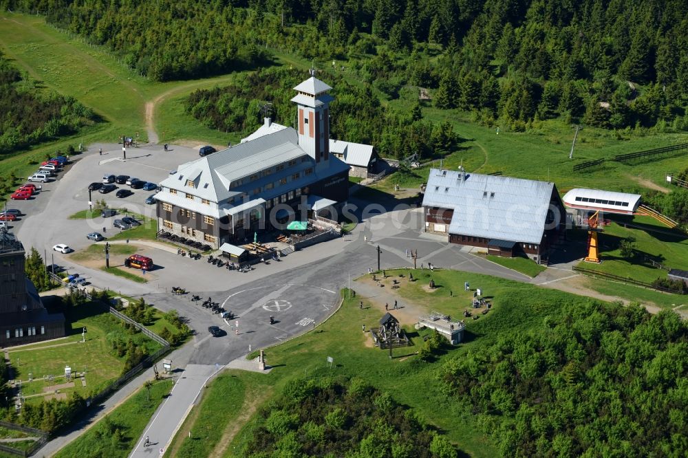 Aerial image Oberwiesenthal - Building the visitor center on Mountain peak Fichtelberg in Oberwiesenthal in the state Saxony, Germany