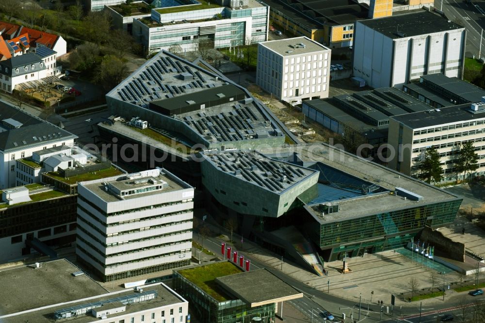 Darmstadt from above - Building of the visitor center darmstadtium - science and congress center on Alexanderstrasse in Darmstadt in the state Hesse, Germany