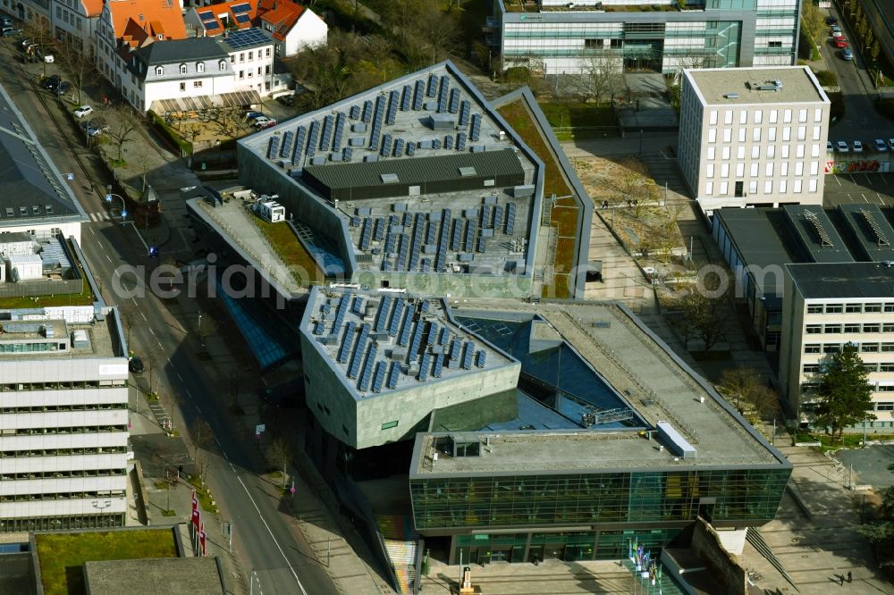 Darmstadt from the bird's eye view: Building of the visitor center darmstadtium - science and congress center on Alexanderstrasse in Darmstadt in the state Hesse, Germany