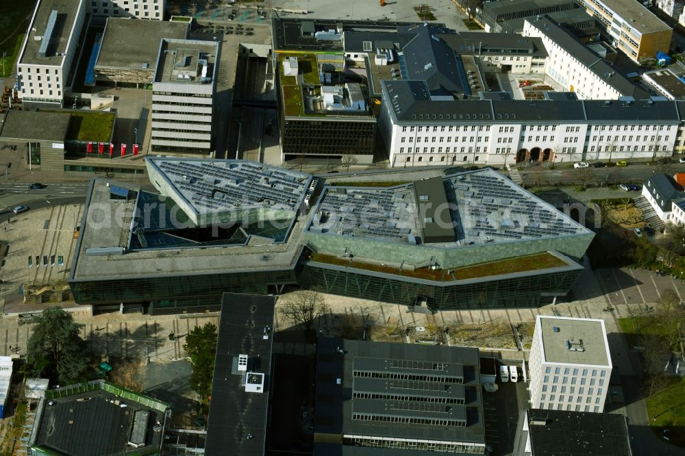 Aerial image Darmstadt - Building of the visitor center darmstadtium - science and congress center on Alexanderstrasse in Darmstadt in the state Hesse, Germany