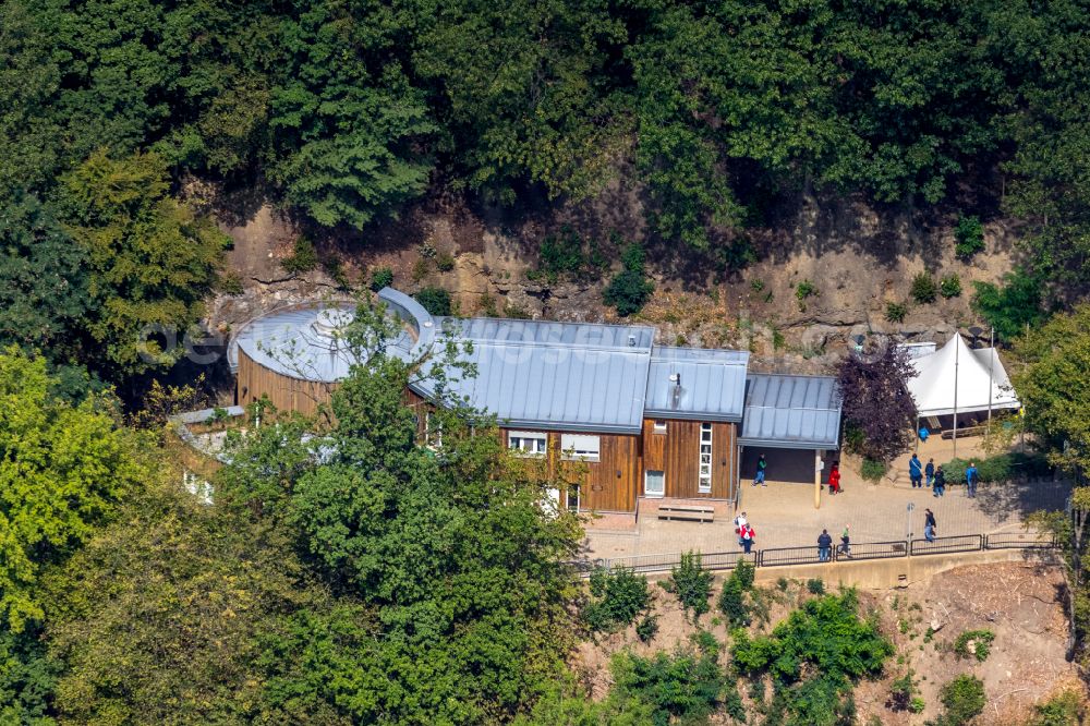 Ennepetal from above - Building the visitor center Nationales Naturmonument Kluterthoehle with entrance at Hoehlenstrasse in Ennepetal in the state North Rhine-Westphalia, Germany