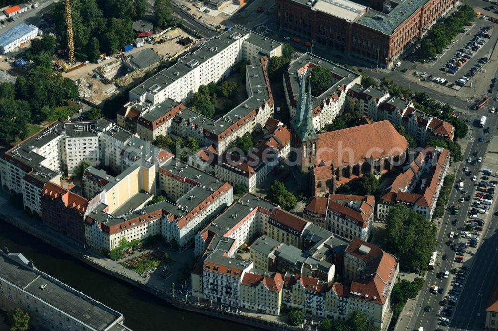 Aerial image Berlin - Building the visitor center Nikolaiviertel with dem Ephraim-Palais on Poststrasse in the district Mitte in Berlin, Germany