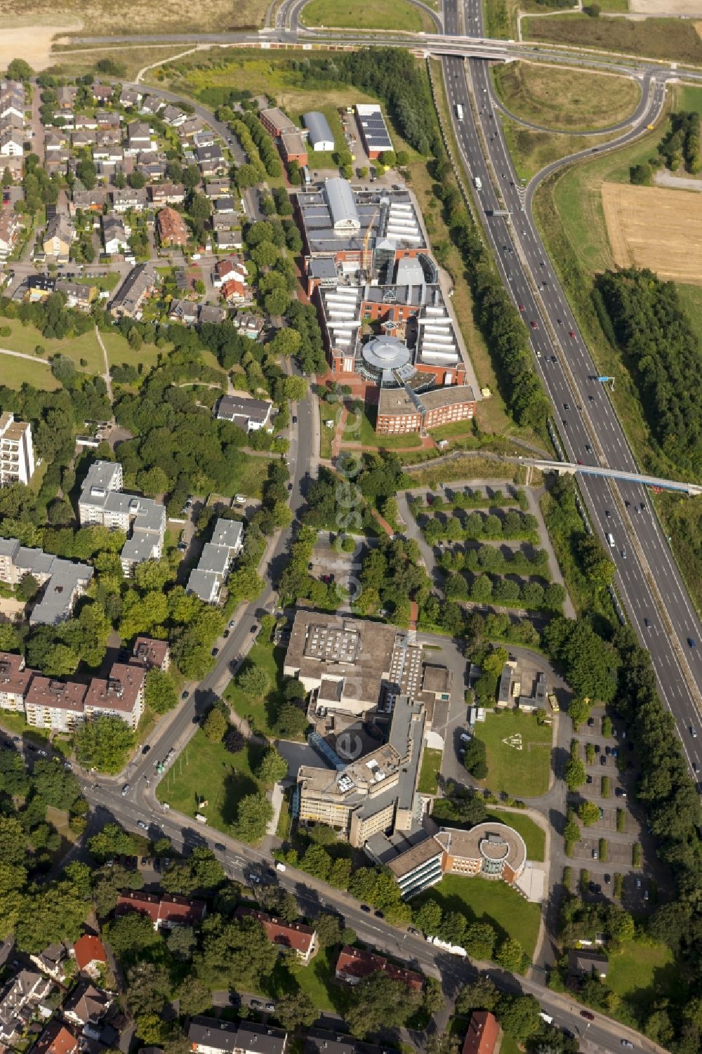 Dortmund from the bird's eye view: View at the buildings of the Federal Institute for Occupational safety and Health and DASA German Employment Protection Exhibition in the district Dorstfeld in Dortmund in the federal state North Rhine-Westphalia. The DASA world of work permanent exhibition presents on 13,000 square meters of exhibition space working worlds of yesterday, today and tomorrow