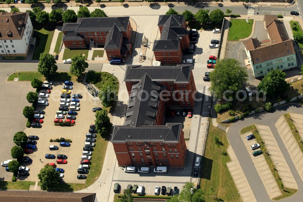 Sondershausen from the bird's eye view: In the Kurt-Hafermalz-road Sondersausen in Thuringia, Carl-Guenther barracks located. In the buildings that have already been built in the imperial era, today commissioned officers and sergeants of the Armed Forces are trained