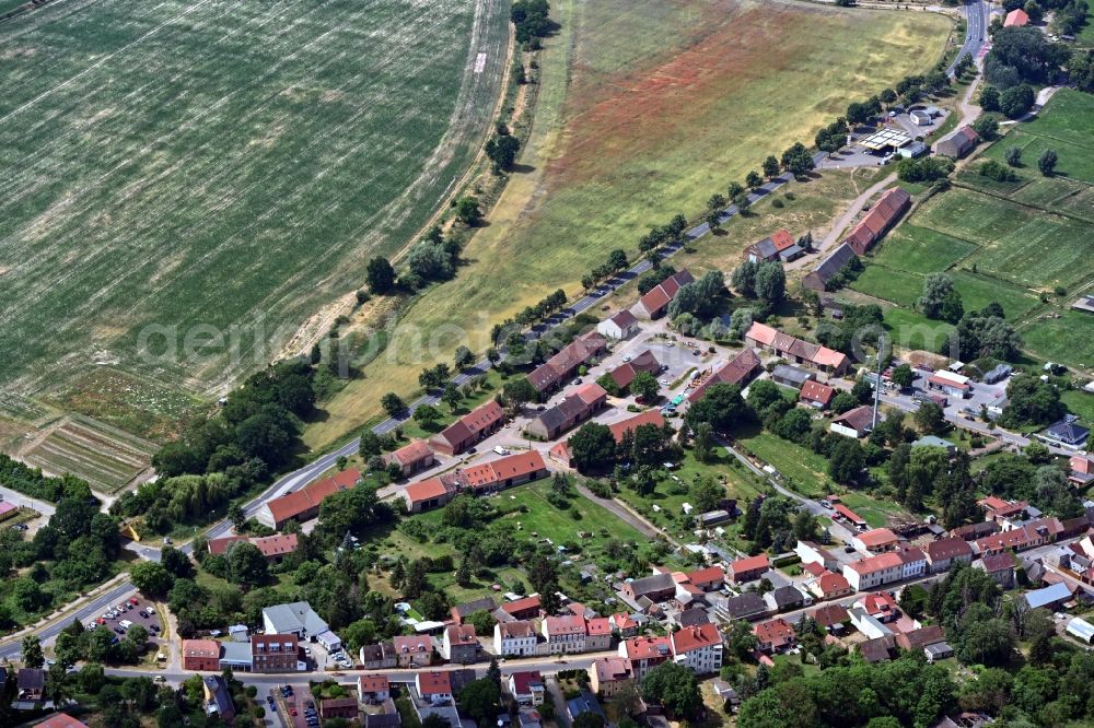 Kremmen from above - Landmark and tourist attraction of the historical monument Scheunenviertel on the street Kurzer Damm in Kremmen in the state Brandenburg, Germany