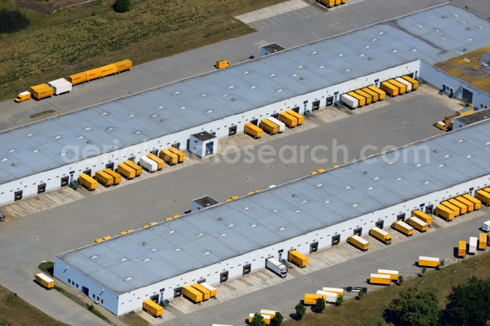 Aerial image Rüdersdorf - Building DHL logistics hub and distribution center of the Deutsche Post Ruedersdorf in Brandenburg