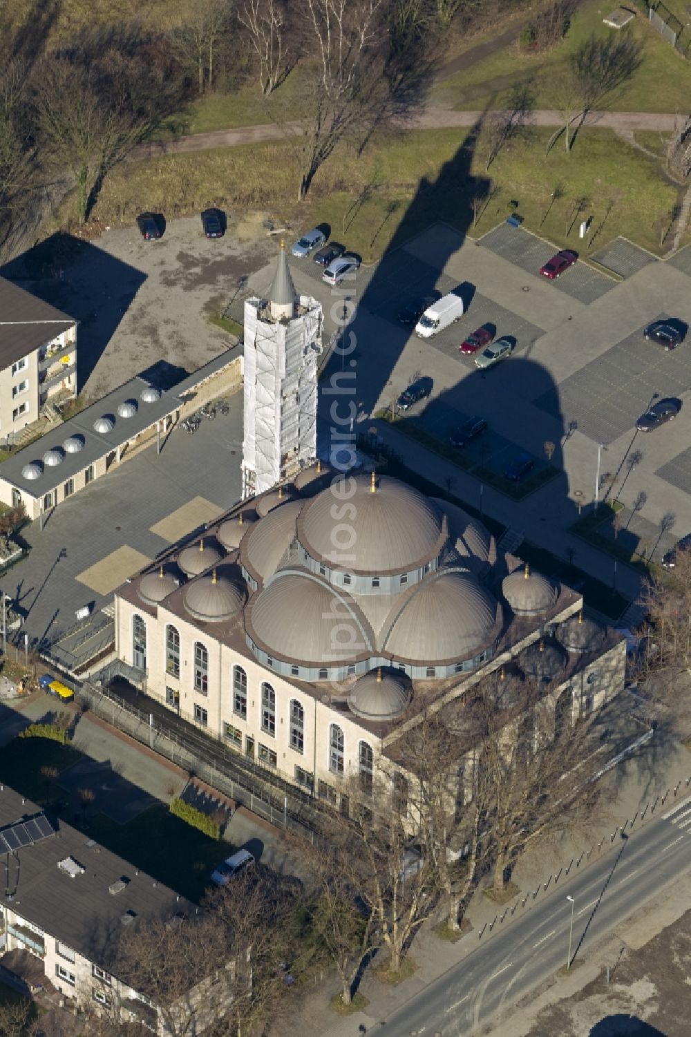 Duisburg - Marxloh from above - Building the DITIB mosque at Warbruck street in Duisburg-Marxloh in North Rhine-Westphalia